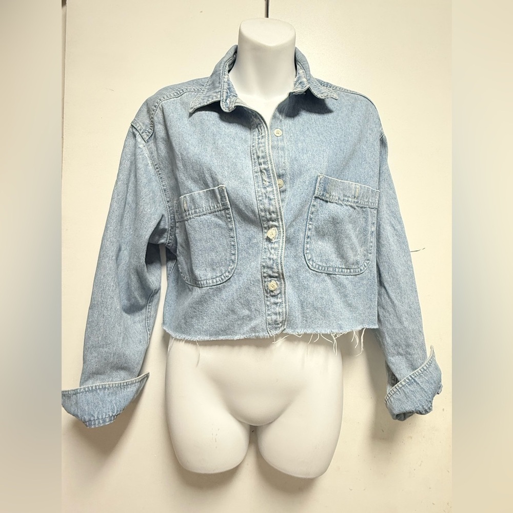Bershka Light Blue Cropped Denim Jacket